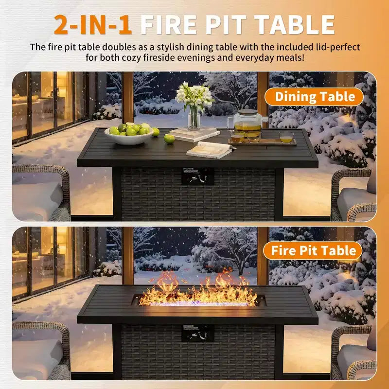 UPTIOT Outdoor Patio Set with Convertible Fire Pit Table and Seating