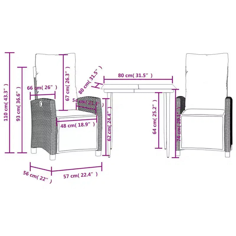 vidaXL Outdoor Dining Set with Cushions and Rectangular Table