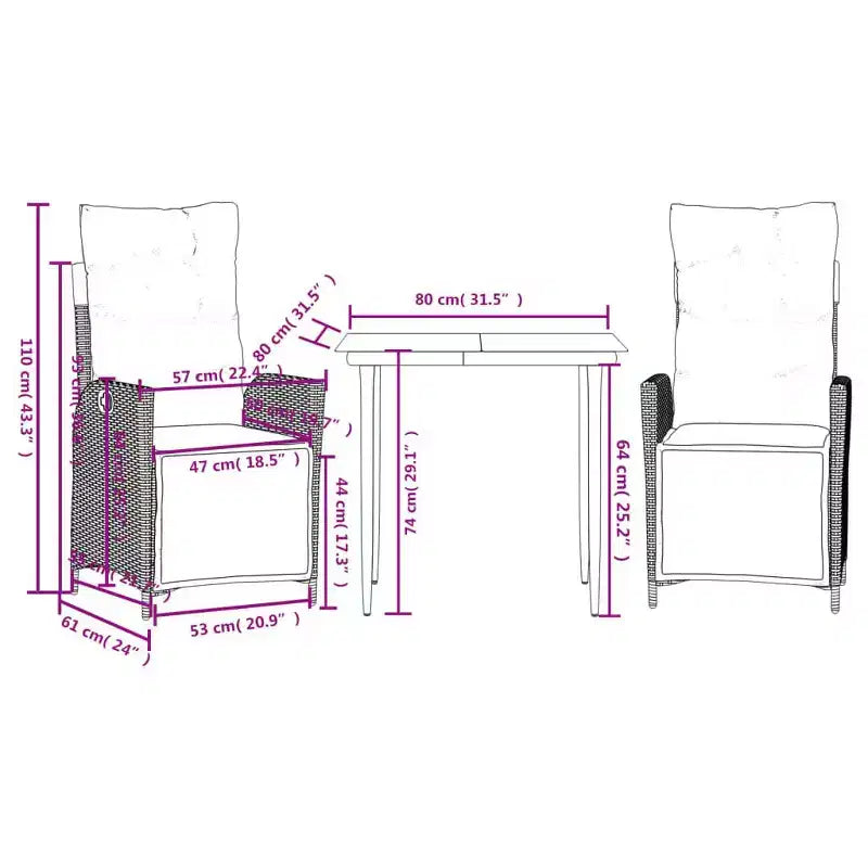 vidaXL Outdoor Dining Set with Cushions in Poly Rattan