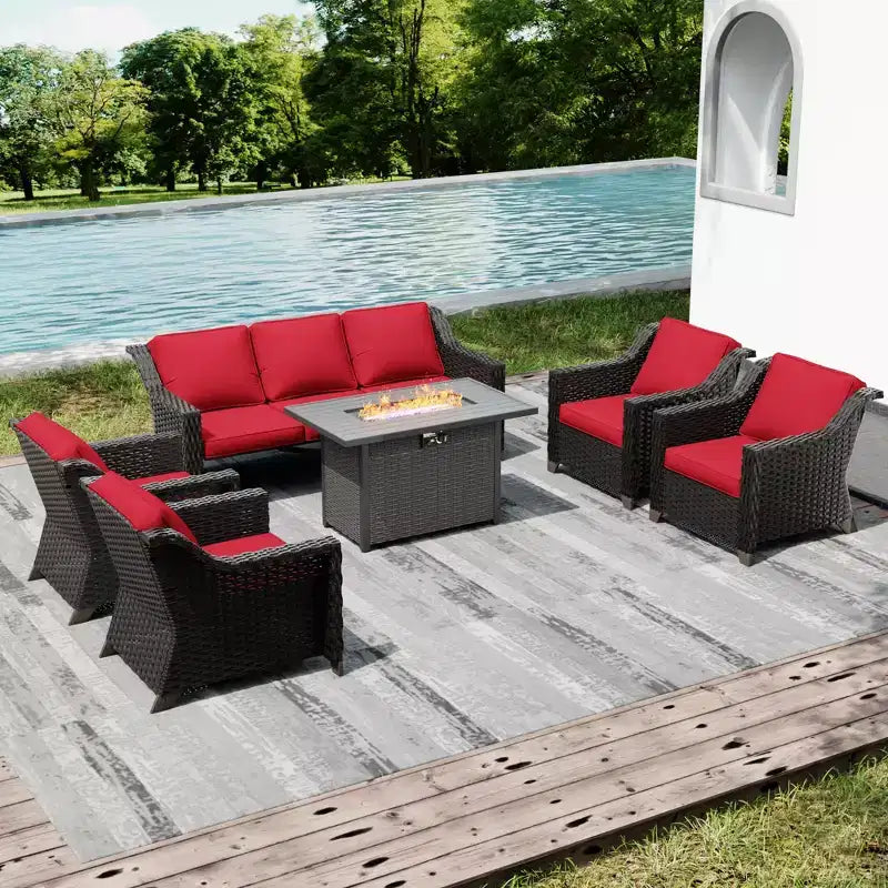 UPTIOT Outdoor Patio Set with Fire Pit Table, Sofa, and Chairs for Backyard Gatherings
