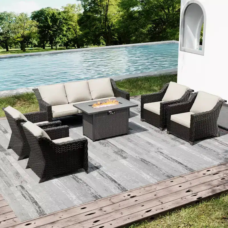 UPTIOT Outdoor Patio Set with Fire Pit Table, Sofa, and Chairs for Backyard Gatherings