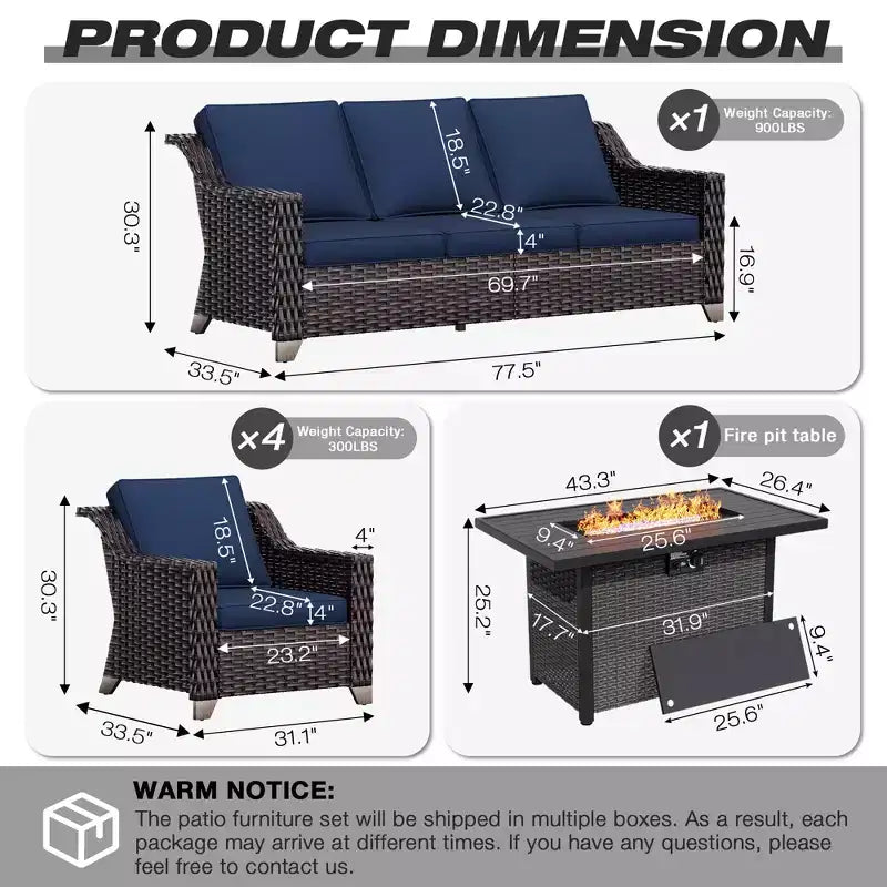 UPTIOT Outdoor Patio Set with Fire Pit Table, Sofa, and Chairs for Backyard Gatherings