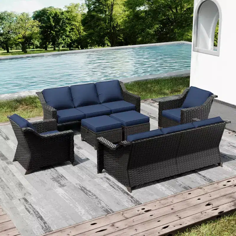 UPTIOT Outdoor Patio Set with Two Sofas, Chairs, Ottomans, and Fire Pit Table for Spacious Gatherings