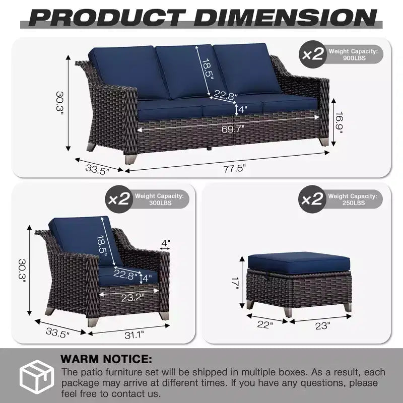 UPTIOT Outdoor Patio Set with Two Sofas, Chairs, Ottomans, and Fire Pit Table for Spacious Gatherings