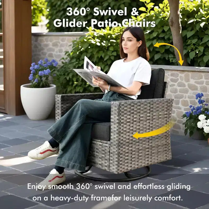 HOMLUX 7 PCS Fire Pit Patio Chairs Set with Swivel Chairs & Firepit Table, Weather-Resistant