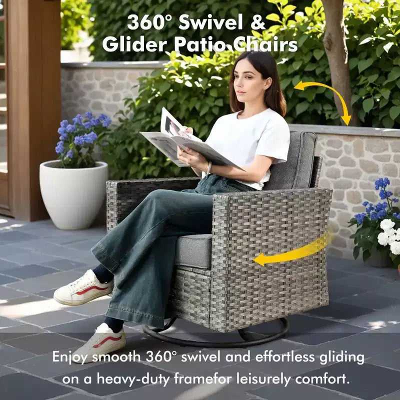 HOMLUX 7 PCS Fire Pit Patio Chairs Set with Swivel Chairs & Firepit Table, Weather-Resistant