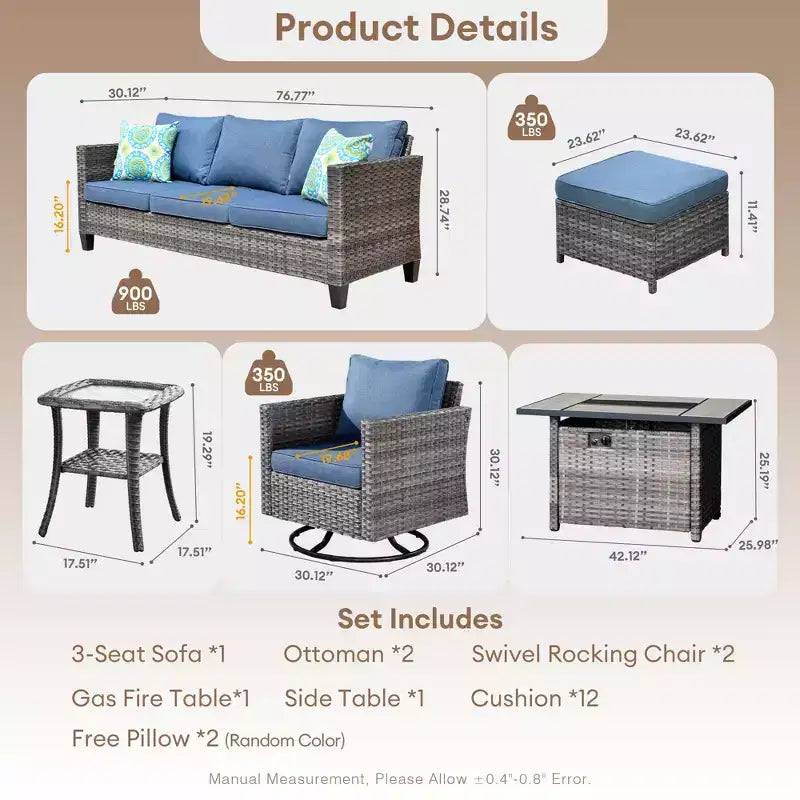 HOMLUX 7 PCS Fire Pit Patio Chairs Set with Swivel Chairs & Firepit Table, Weather-Resistant