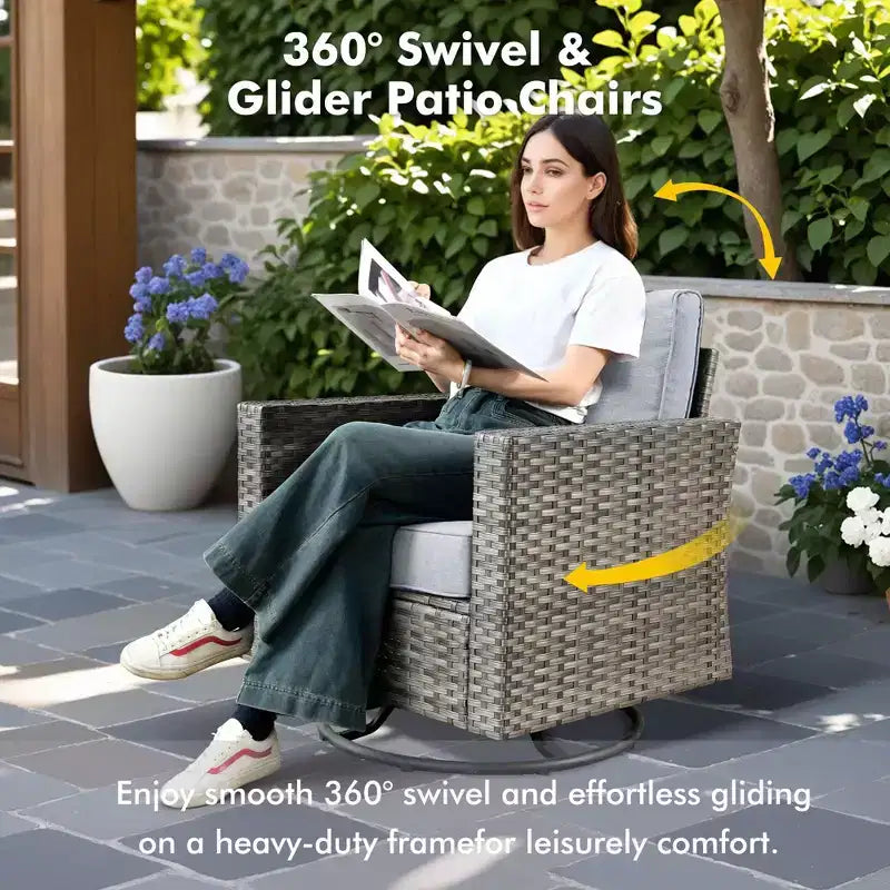 HOMLUX 7 PCS Fire Pit Patio Chairs Set with Swivel Chairs & Firepit Table, Weather-Resistant