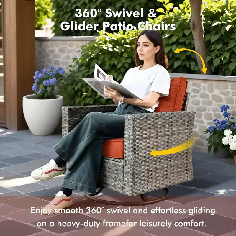 HOMLUX 7 PCS Fire Pit Patio Chairs Set with Swivel Chairs & Firepit Table, Weather-Resistant