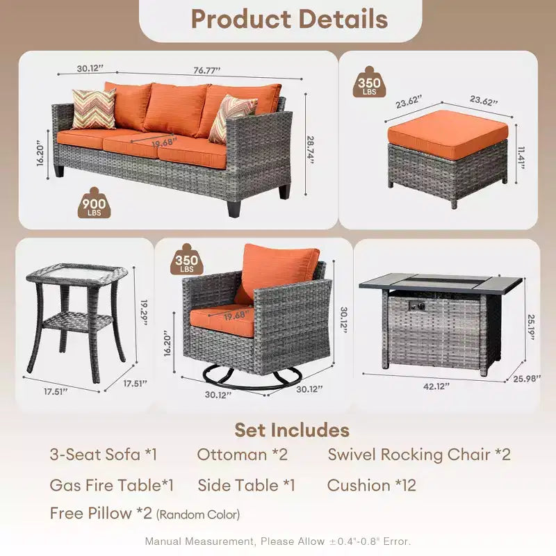 HOMLUX 7 PCS Fire Pit Patio Chairs Set with Swivel Chairs & Firepit Table, Weather-Resistant