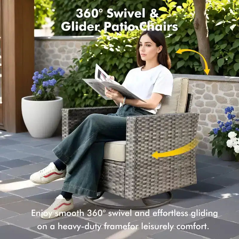 HOMLUX 7 PCS Fire Pit Patio Chairs Set with Swivel Chairs & Firepit Table, Weather-Resistant