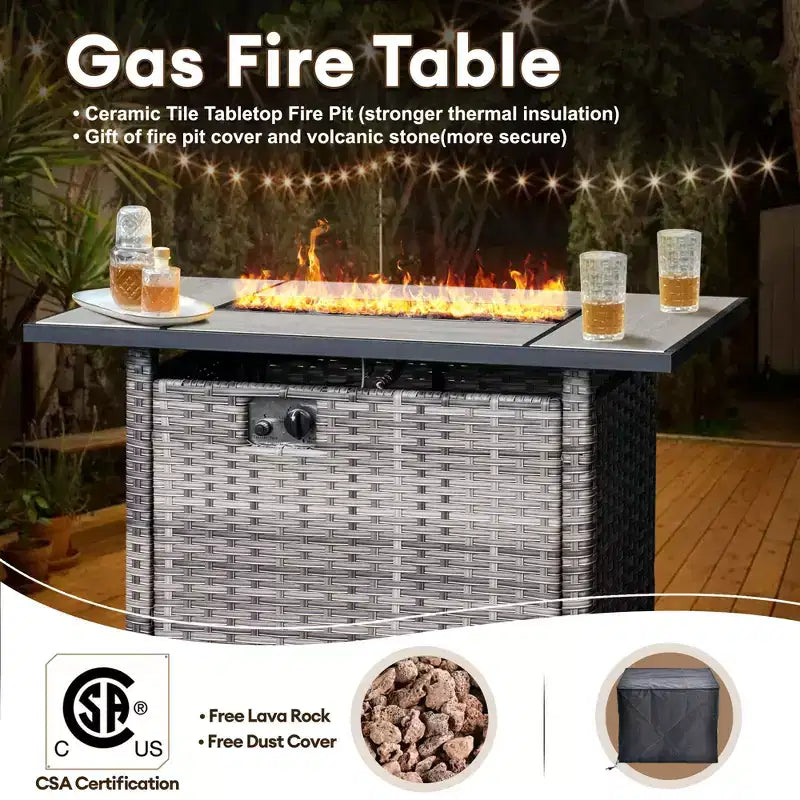 HOMLUX 7 PCS Fire Pit Patio Chairs Set with Swivel Chairs & Firepit Table, Weather-Resistant