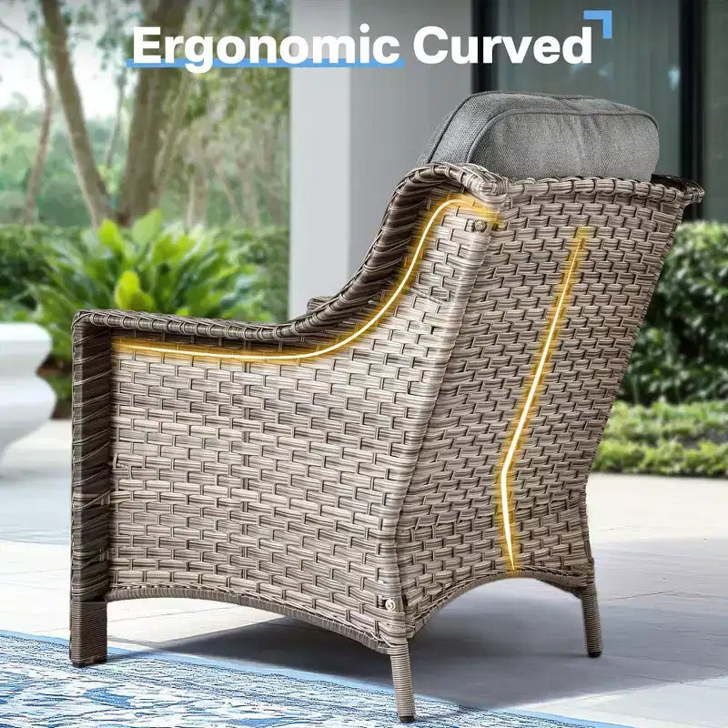 HOMLUX 6 PCS Patio Wicker Conversation Set 3-Seat Sofa with Cushion, Rattan Chairs, Ottomans, Coffee Table
