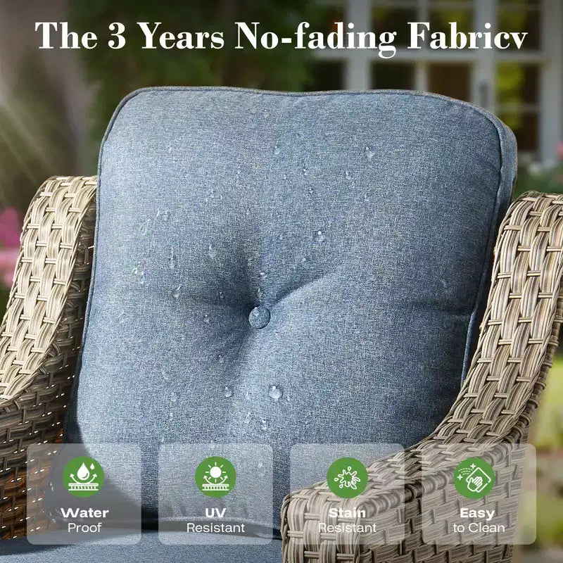 HOMLUX 6 PCS Patio Wicker Conversation Set 3-Seat Sofa with Cushion, Rattan Chairs, Ottomans, Coffee Table