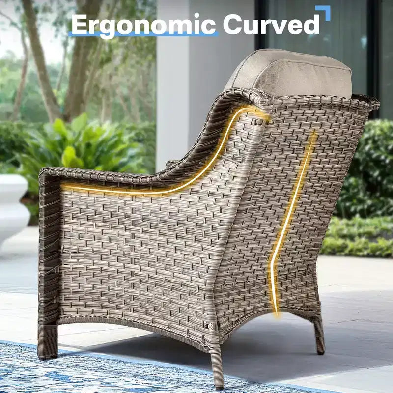 HOMLUX 6 PCS Patio Wicker Conversation Set 3-Seat Sofa with Cushion, Rattan Chairs, Ottomans, Coffee Table