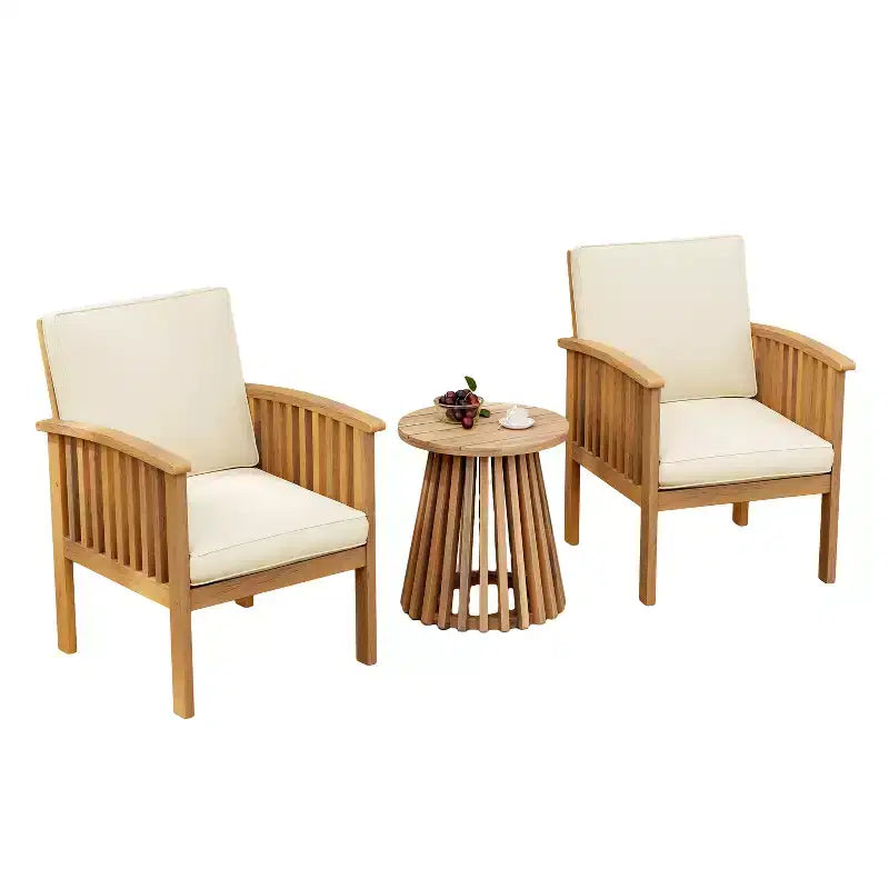 3-Piece Patio Conversation Set Acacia Wood Outdoor Furniture, 2 Club Chairs with Side Table for Garden/Patio/Deck - ModernLuxe