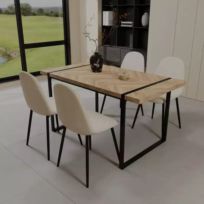 GDFStudio Kavya Modern 5 Piece Wood and Metal Dining Table Set with 4 Suede Leather Upholstered Chairs