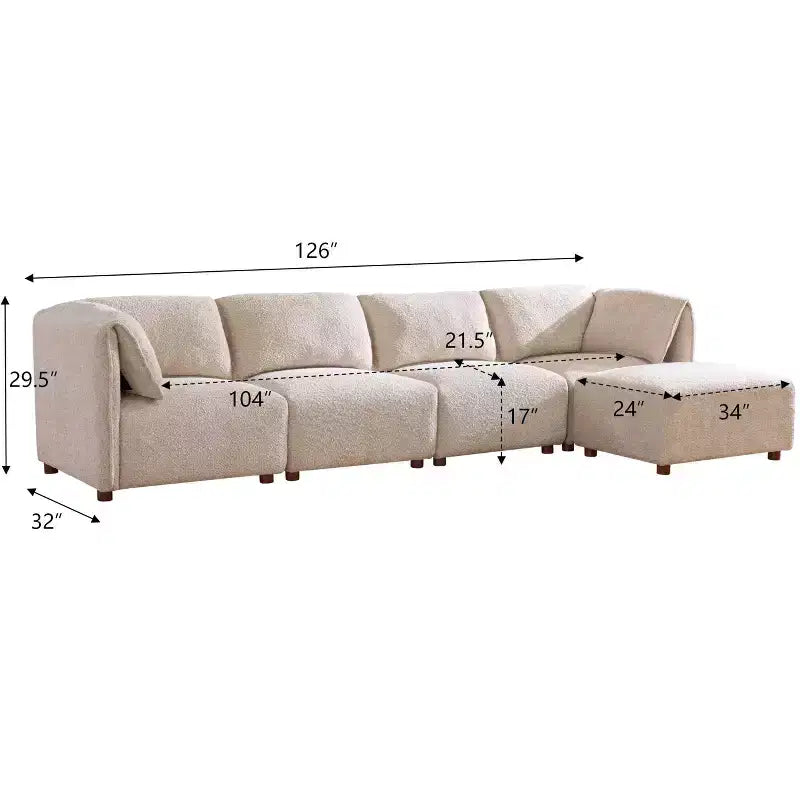 Christopher Knight Home Floria 126'' Modern Boucle Upholstered 5-Seater Sectional Sofa with Ottoman