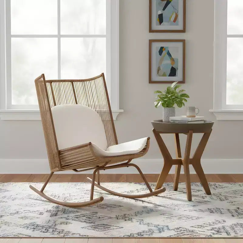 Christopher Knight Home Suman Farmhouse 2 Piece Patio Dining Set with Acacia Wood Table and Iron Rocking Chair