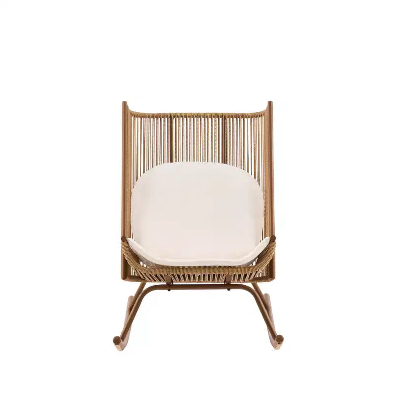 Christopher Knight Home Suman Farmhouse 2 Piece Patio Dining Set with Acacia Wood Table and Iron Rocking Chair