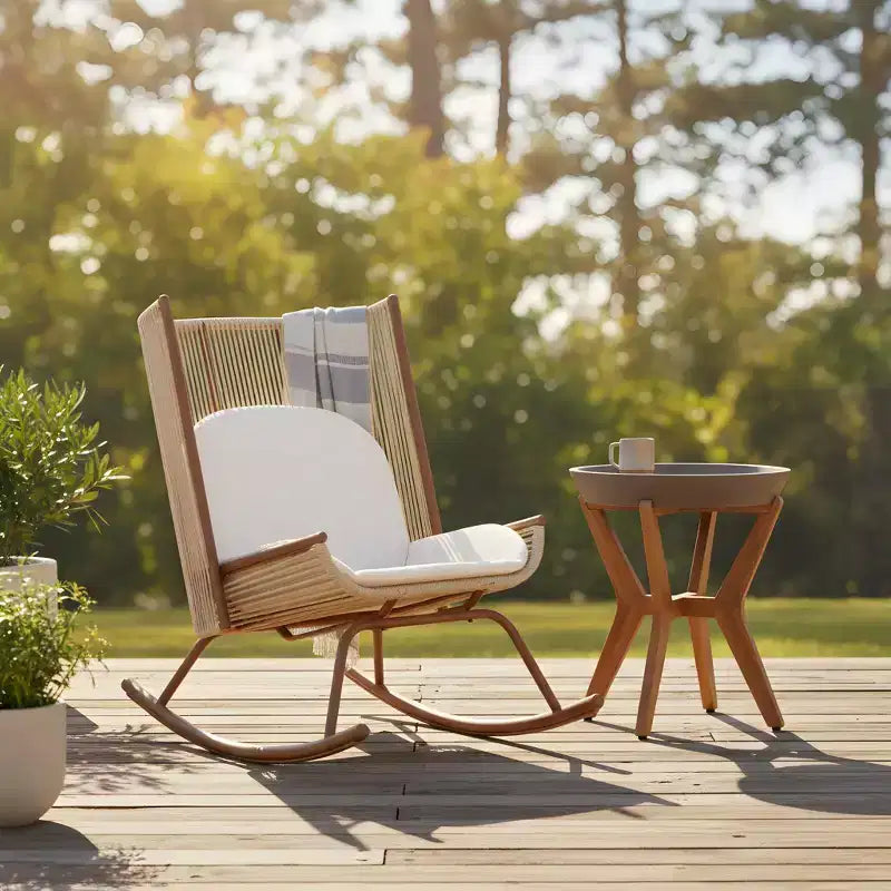 Christopher Knight Home Suman Farmhouse 2 Piece Patio Dining Set with Acacia Wood Table and Iron Rocking Chair