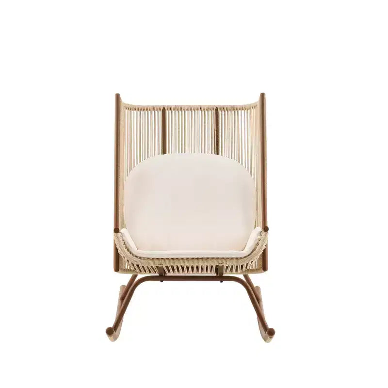 Christopher Knight Home Suman Farmhouse 2 Piece Patio Dining Set with Acacia Wood Table and Iron Rocking Chair