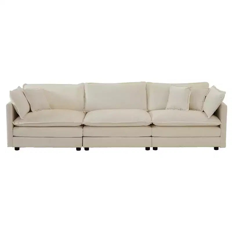 Homy Casa Modular U-Shaped Chenille Sectional Sofa with Reversible Ottomans, Deep Cushioned Comfort, Beige