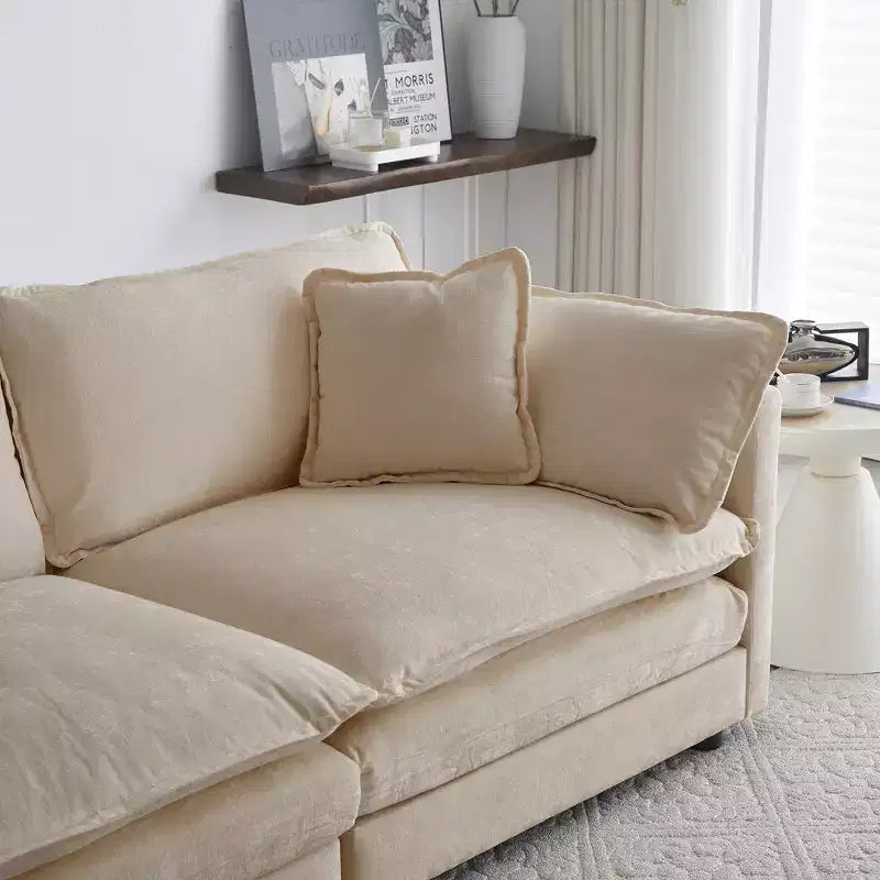 Homy Casa Modular U-Shaped Chenille Sectional Sofa with Reversible Ottomans, Deep Cushioned Comfort, Beige