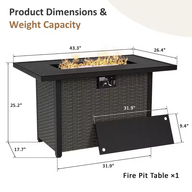 UPTIOT Outdoor Set: 3-Seat Sofa, Wicker Chairs, Fire Pit Table & Side Table