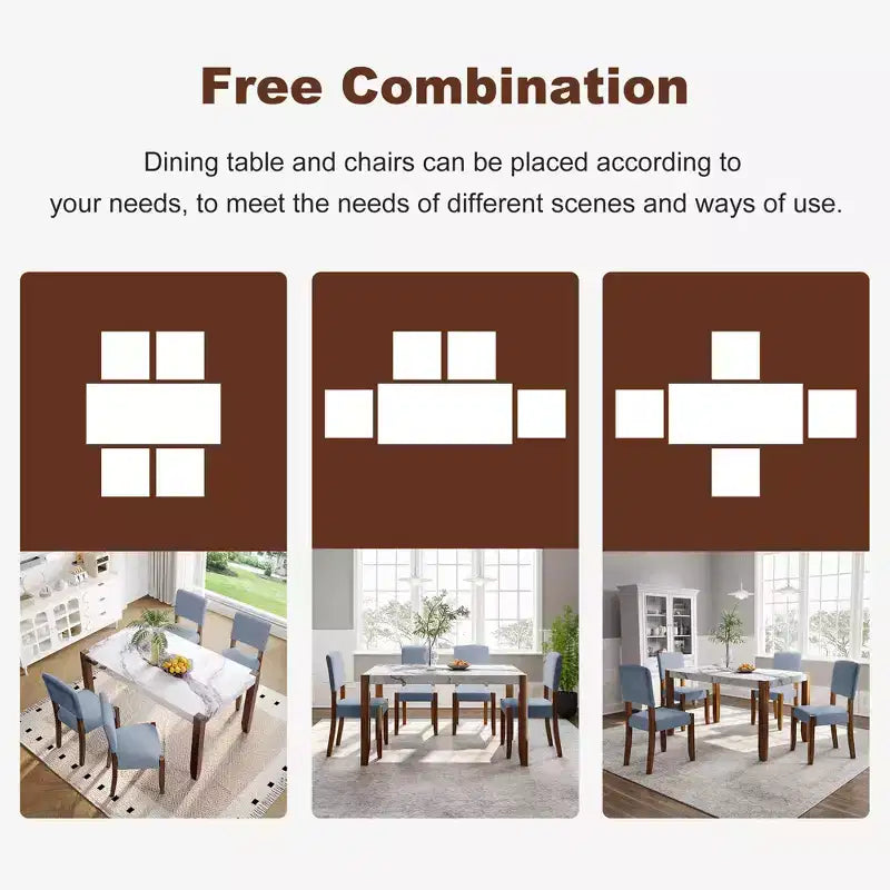 5-Piece Dining Table Set with 46-Inch Faux Marble Table and 4 Upholstered Chairs, Rubberwood Legs, for Dinette
