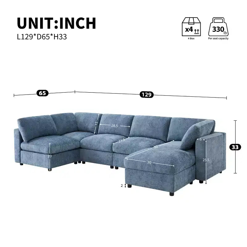 GDFStudio Hudson Modern Chenille 6-Seat Modular Sectional Sofa Sleeper U-Shaped Convertible Couch with Ottoman