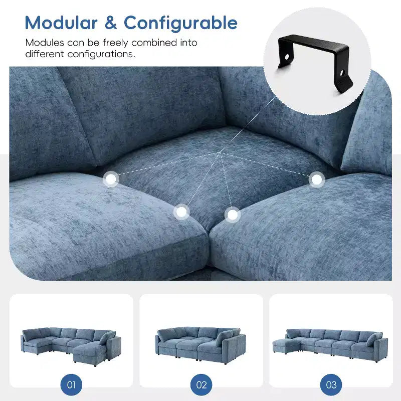 GDFStudio Hudson Modern Chenille 6-Seat Modular Sectional Sofa Sleeper U-Shaped Convertible Couch with Ottoman