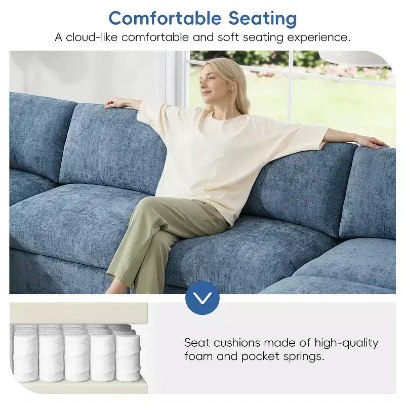 GDFStudio Hudson Modern Chenille 6-Seat Modular Sectional Sofa Sleeper U-Shaped Convertible Couch with Ottoman