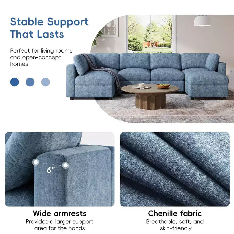 GDFStudio Hudson Modern Chenille 6-Seat Modular Sectional Sofa Sleeper U-Shaped Convertible Couch with Ottoman