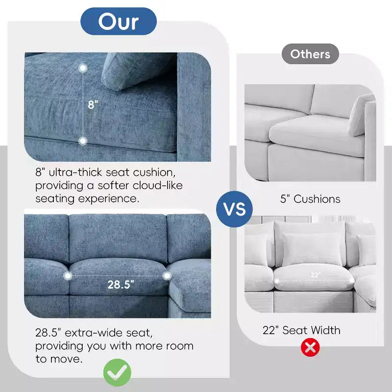 GDFStudio Hudson Modern Chenille 6-Seat Modular Sectional Sofa Sleeper U-Shaped Convertible Couch with Ottoman