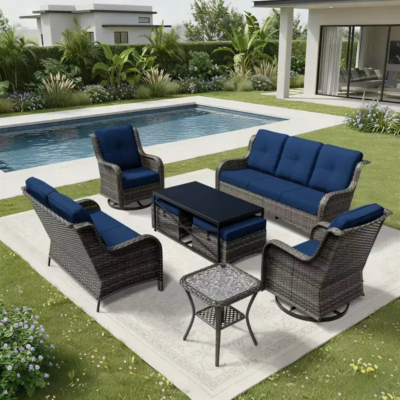 UPTIOT Premium Outdoor Sofa Set with Swivel Chairs and Multi-Functional Ottomans