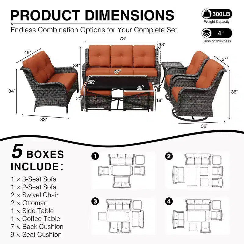 UPTIOT Premium Outdoor Sofa Set with Swivel Chairs and Multi-Functional Ottomans