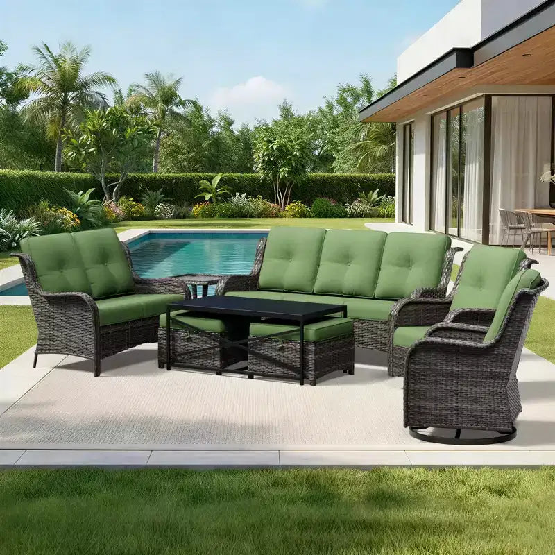UPTIOT Premium Outdoor Sofa Set with Swivel Chairs and Multi-Functional Ottomans