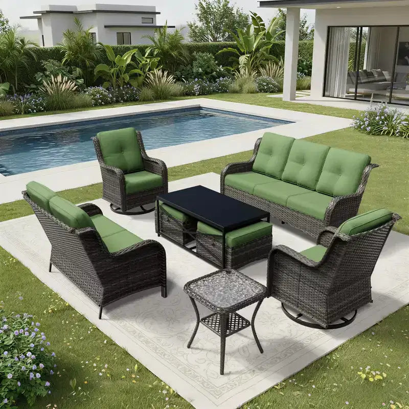 UPTIOT Premium Outdoor Sofa Set with Swivel Chairs and Multi-Functional Ottomans