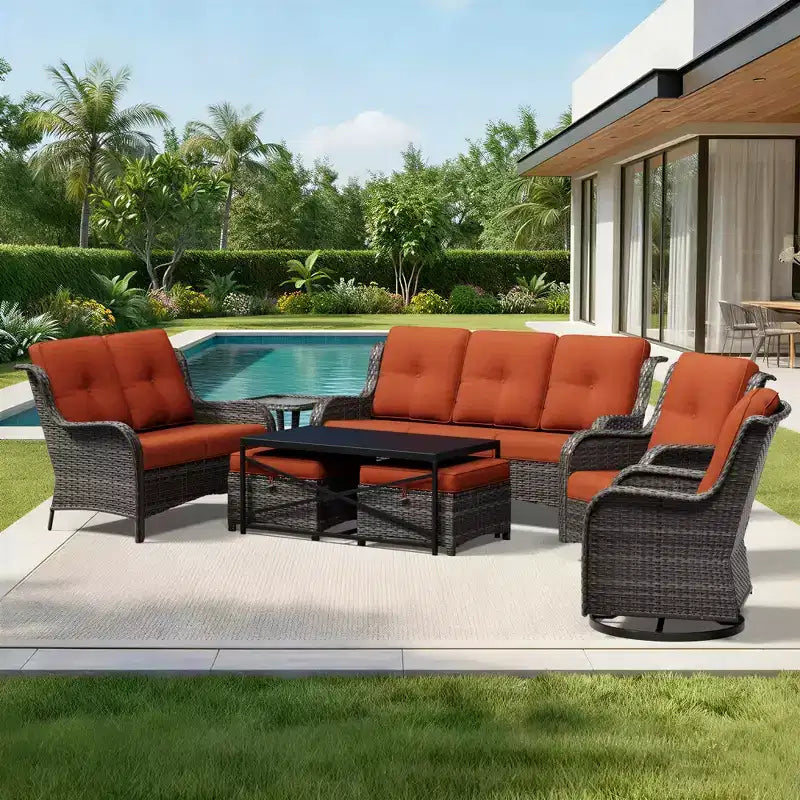 UPTIOT Premium Outdoor Sofa Set with Swivel Chairs and Multi-Functional Ottomans
