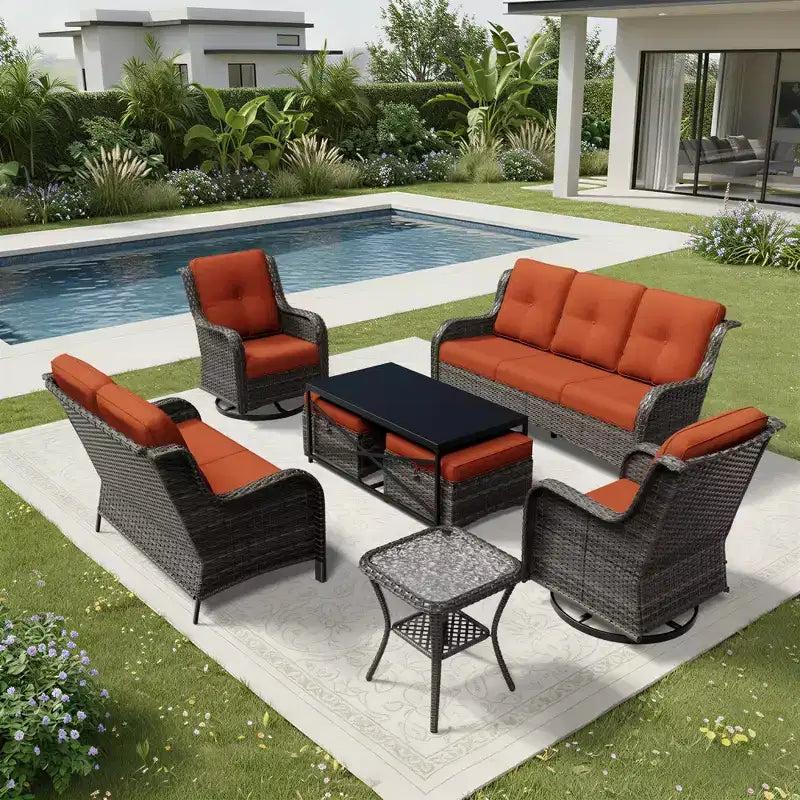 UPTIOT Premium Outdoor Sofa Set with Swivel Chairs and Multi-Functional Ottomans
