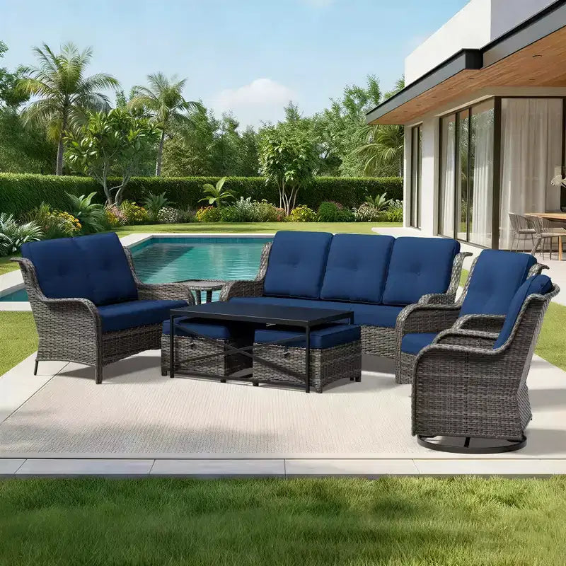 UPTIOT Premium Outdoor Sofa Set with Swivel Chairs and Multi-Functional Ottomans