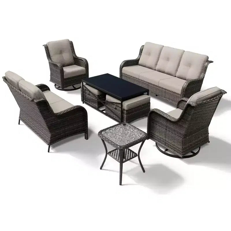 UPTIOT Premium Outdoor Sofa Set with Swivel Chairs and Multi-Functional Ottomans