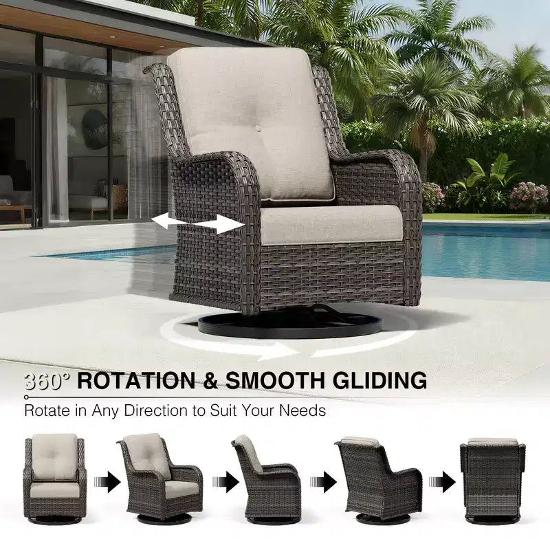UPTIOT Premium 3-Seat Outdoor Sofa Set with 4 Swivel Chairs, 2 Ottomans & Side Tables