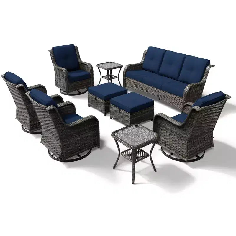 UPTIOT Premium 3-Seat Outdoor Sofa Set with 4 Swivel Chairs, 2 Ottomans & Side Tables