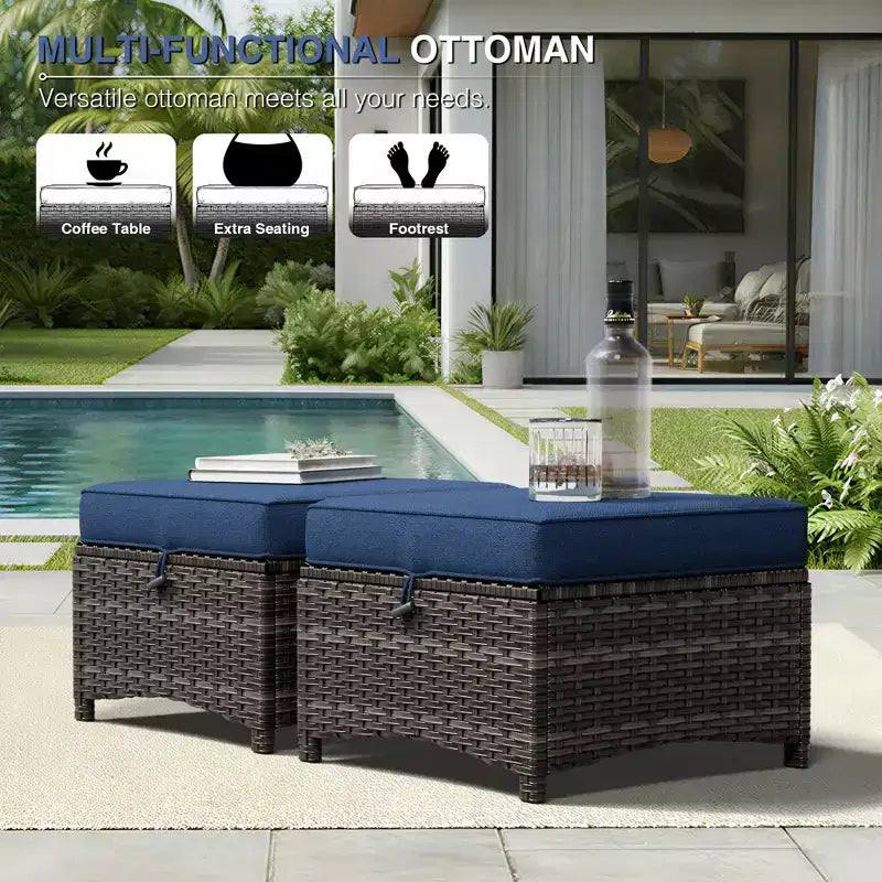 UPTIOT Premium 3-Seat Outdoor Sofa Set with 4 Swivel Chairs, 2 Ottomans & Side Tables
