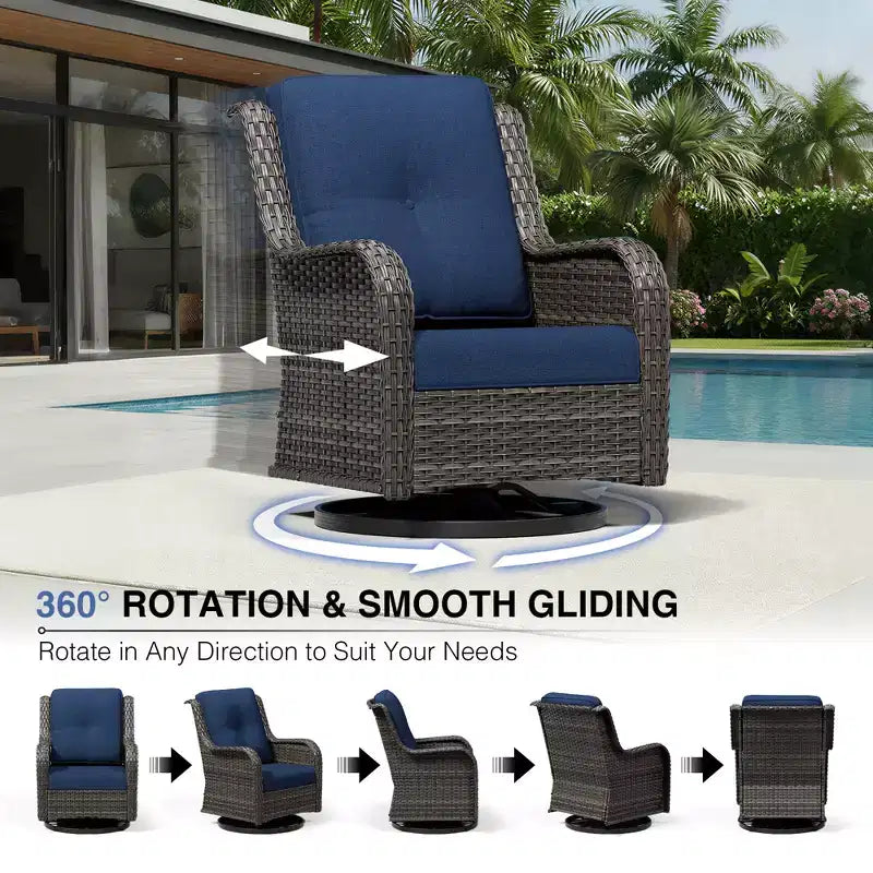 UPTIOT Premium 3-Seat Outdoor Sofa Set with 4 Swivel Chairs, 2 Ottomans & Side Tables