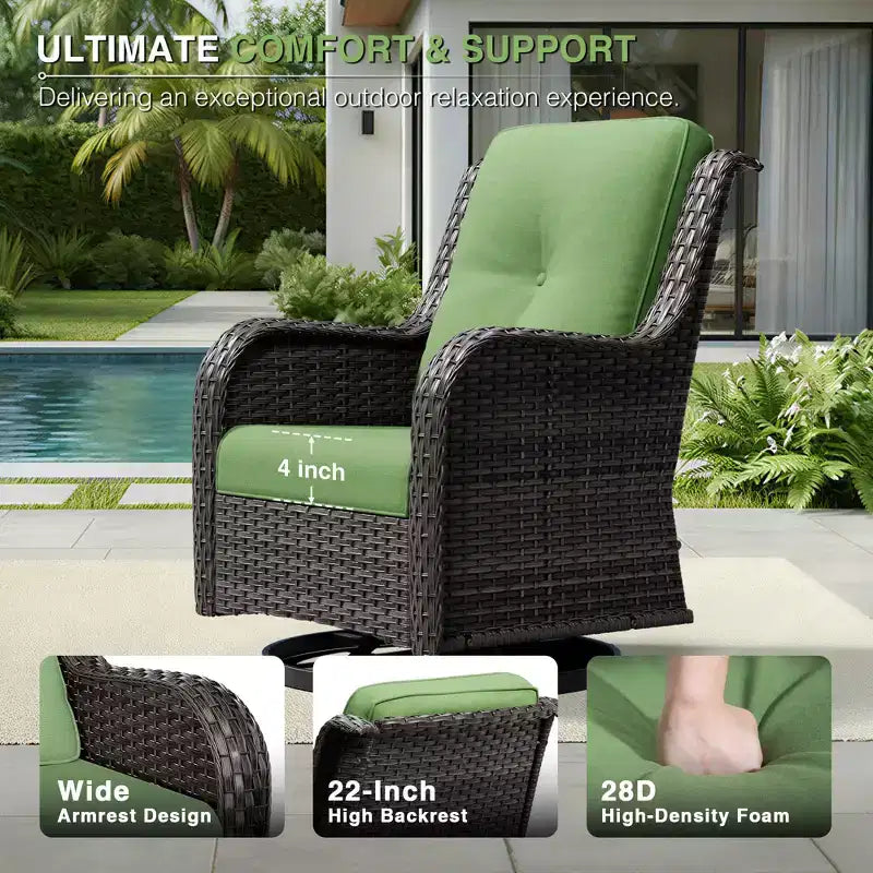 UPTIOT Premium 3-Seat Outdoor Sofa Set with 4 Swivel Chairs, 2 Ottomans & Side Tables