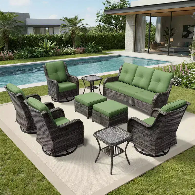 UPTIOT Premium 3-Seat Outdoor Sofa Set with 4 Swivel Chairs, 2 Ottomans & Side Tables