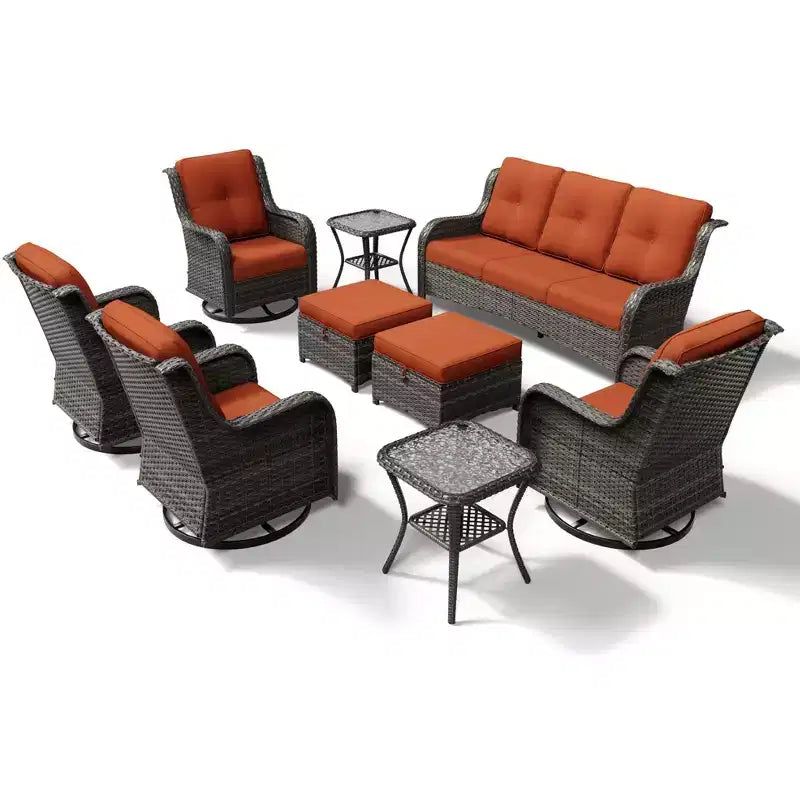 UPTIOT Premium 3-Seat Outdoor Sofa Set with 4 Swivel Chairs, 2 Ottomans & Side Tables